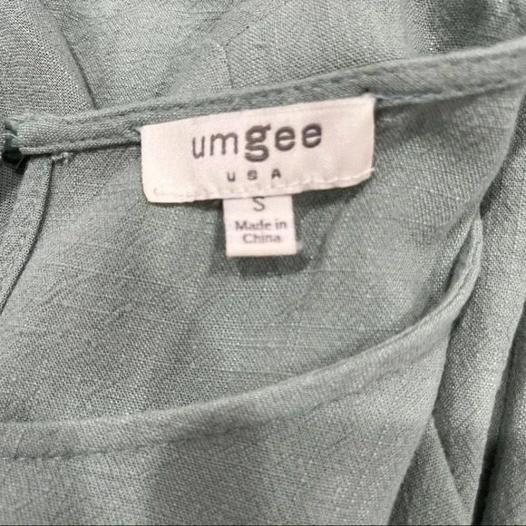Umgee Mint Linen blend frayed edge keyhole back gathered waist blouse sh… ❤️ - Picture 8 of 9